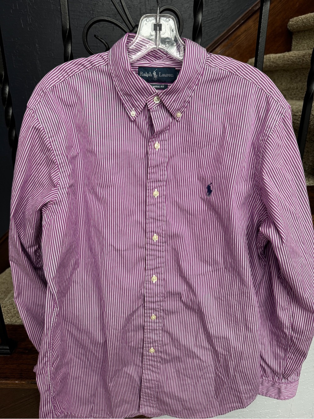 Large Ralph Lauren Men’s Pink Stripe Button-Down Shirt Classic Fit 16 34/35